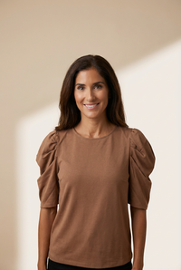 Women's Puff Sleeve Knit Blouse with Ruched Shoulders made for easy styling and wardrobe coordination, with premium-like structure and finish.