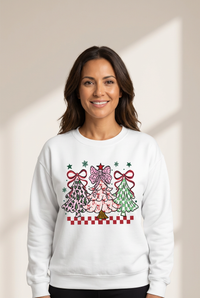 Women's White Bow Christmas Tree Graphic Sweatshirt