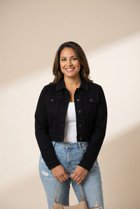 Women's Petite Cropped Denim Jacket in Jet Black