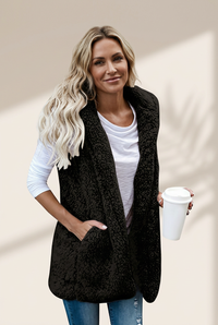 women's warm sherpa sleeveless hoodie vest made for easy styling and wardrobe coordination, with premium-like structure and finish. with practical