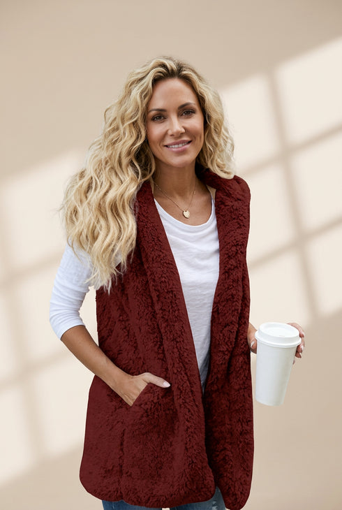 women's warm sherpa sleeveless hoodie vest made for easy styling and wardrobe coordination, with premium-like structure and finish. with practical