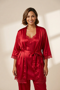5-Piece Silk-Feel Satin Pajama Set with Lace with practical styling and dependable silhouette control.