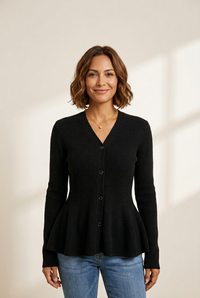 Women's V-Neck Peplum Cardigan made for easy styling and wardrobe coordination,, photo 5