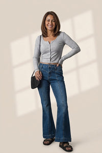 Women's Seamed Flare Denim Pants in Pants & Culotte