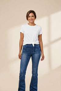Women's Seamed Flare Denim Pants in Pants & Culotte