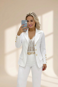 Women's Double-breasted White Blazer and Pants Set