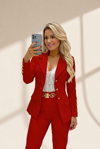 Women's Double-breasted White Blazer and Pants Set