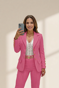 Women's Double-breasted White Blazer and Pants Set