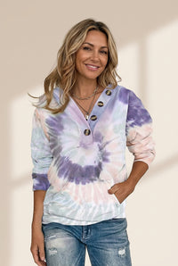 Women's Tie-Dye Printed Button Long Sleeve Hoodie, photo 7