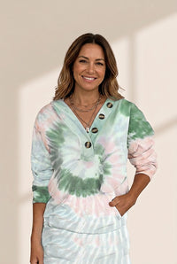 Women's Tie-Dye Printed Button Long Sleeve Hoodie, photo 9