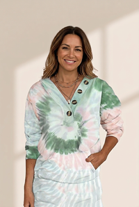 Women's Tie-Dye Printed Button Long Sleeve Hoodie, photo 9