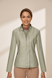 Women's Elevate Your Look: Stylish Zip-Up Grey Leather Jacket