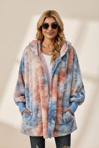 Women's Plush Hooded Pocket Zipper Coat