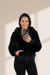 Women's Plush Hooded Pocket Zipper Coat