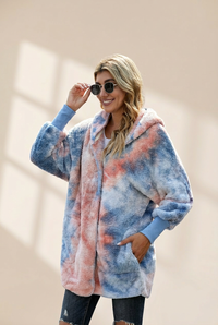Women's Plush Hooded Pocket Zipper Coat