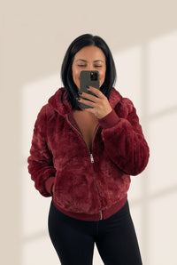 Women's Plush Hooded Pocket Zipper Coat