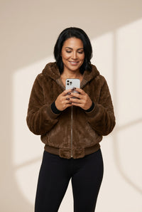 Women's Plush Hooded Pocket Zipper Coat
