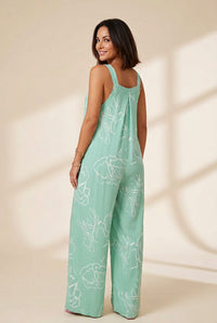 Women's Casual V-Neck Jumpsuit with Letter Print and Knotted Detail