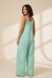 Women's Casual V-Neck Jumpsuit with Letter Print and Knotted Detail