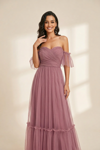 Women's Elegant Strapless A Line Evening Gown with Cascading Ruffles