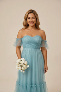 Women's Elegant Strapless A Line Evening Gown with Cascading Ruffles