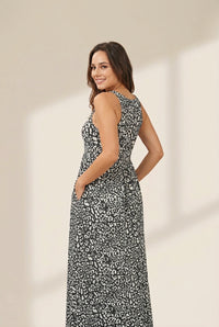 Women's Printed Sleeveless Tie Waist Maxi Dress