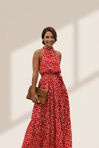 Women's Printed Sleeveless Tie Waist Maxi Dress