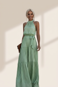 Women's Printed Sleeveless Tie Waist Maxi Dress