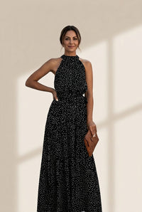 Women's Printed Sleeveless Tie Waist Maxi Dress