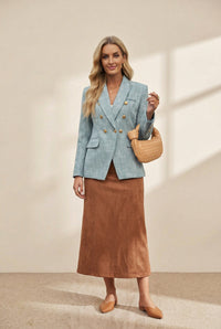 Women's V-Neck Double Breasted Solid Coat Dress