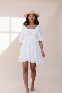 Women's Square Neck Lantern Sleeve Tie Backless Ruffle A-Line Casual Mini Dress