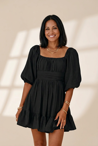 Women's Square Neck Lantern Sleeve Tie Backless Ruffle A-Line Casual Mini Dress