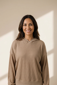 Waffle Knit Hooded Pullover in Taupe Plus Size with practical styling and dependable silhouette control.