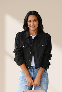 Classic Cropped Pocket Denim Jacket in Midnight Black with practical styling and dependable silhouette control.