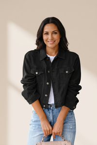 Classic Cropped Pocket Denim Jacket in Midnight Black with practical styling and dependable silhouette control.