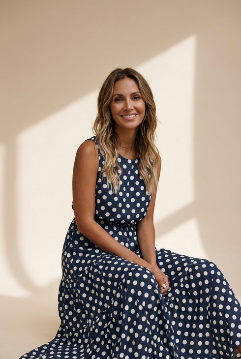 Polka Dot Print Round Neck Casual Dress with practical styling and dependable silhouette control.