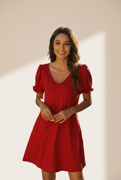 Women's Round Neck Flounce Sleeve Pockets Mini Dress