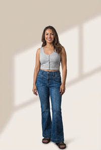 Women's Seamed Flare Denim Pants in Pants & Culotte