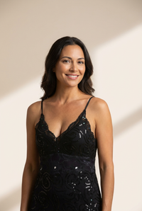 Women's Sequin Swirl Lace V-Neck Midi Cocktail Dress