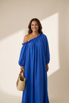 Women's Sloping Off-Shoulder Cobalt Blue Midi Dress