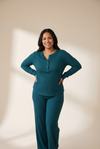 Women's Skobeloff Teal Waffle Knit Henley Lounge Set
