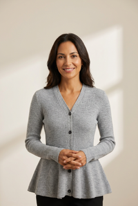Women's V-Neck Ribbed Peplum Button-Down Cardigan Sweater made for easy styling and wardrobe coordination, with premium-like structure and finish.