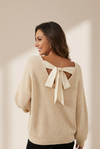 Jet Stream V-Back Ribbon Detail Ribbed Knit Sweater | MsDressly