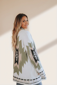 Women's Southwest Geometric Open-Front Longline Cardigan