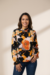 Stylish Floral Mock Neck Blouse with practical styling and dependable silhouette control.