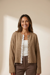 Women's Taupe Lace-Trimmed Button-Front Cardigan Sweater
