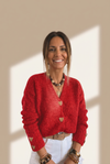 Fiery Red V-Neck Heart Button Cardigan Sweater | MsDressly