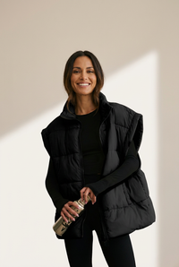 Stylish Women's Oversized Black Puffer Vest with Zipper and Stand Collar - Cozy Winter Outerwear for Effortless Chic made for easy styling and