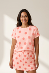 Women's Blush Pink Polka Dot Lounge Set: Relaxed Top and Mini Skirt with practical styling and dependable silhouette control.