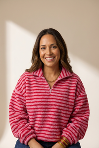stylish women's pink striped sweatshirt - cozy casual top for everyday comfort and effortless fashion made for easy styling and wardrobe coordination,